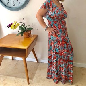 Paisley Flare Sleeve Maxi, Medium